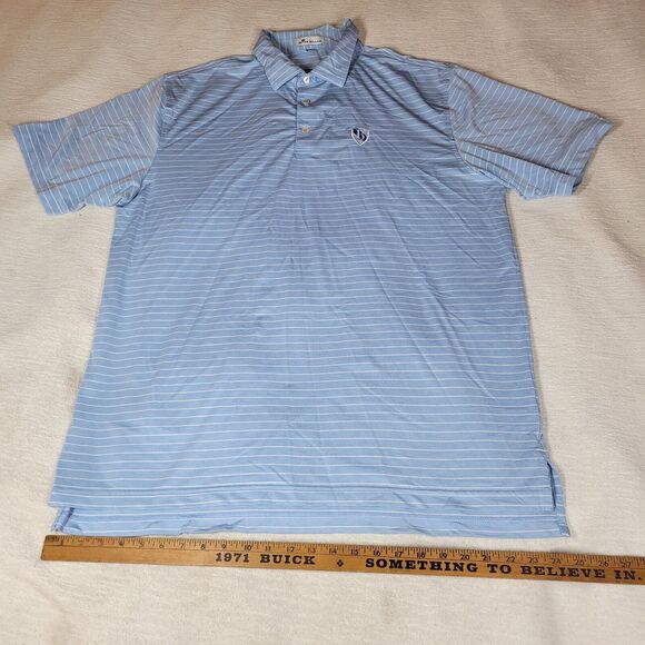 Peter Millar Polo Shirt Mens Blue Size XL Preppy Button Down Golf Striped Sports - Picture 4 of 15